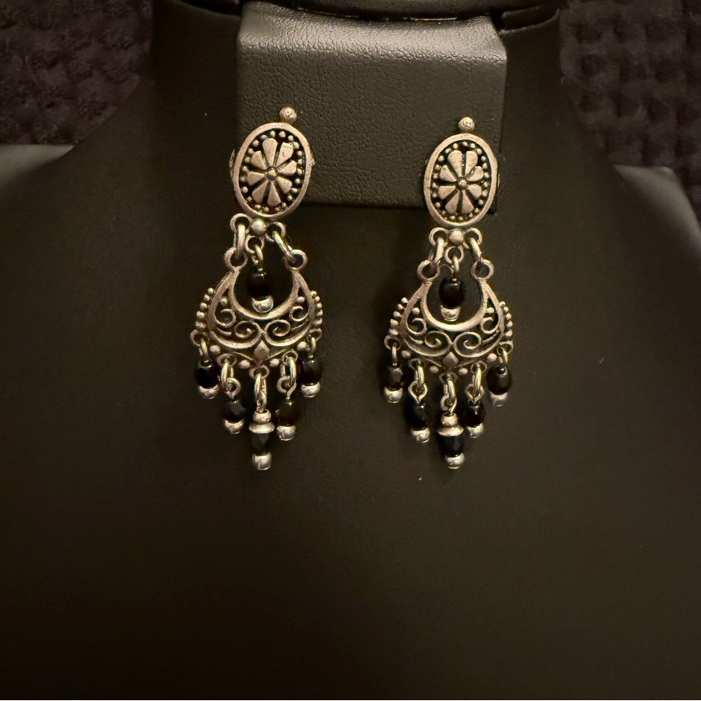 Elegant Black and Silver Chandelier Earrings